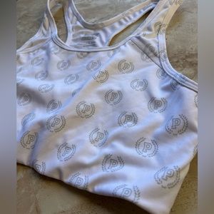 White PINK Sports Bra with grey logo accents. Size L